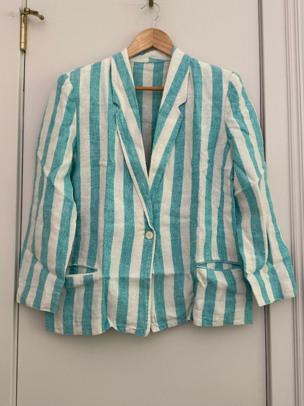Vintage Hampton Court Aqua and Cream Linen Striped Blazer